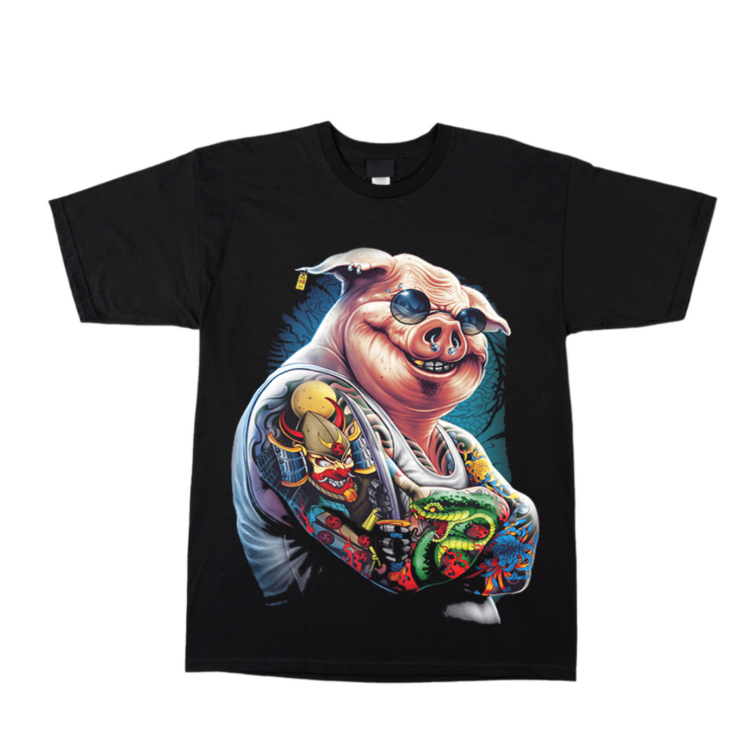 Pig with tattoos Short Sleeve T-Shirt (TS0167)