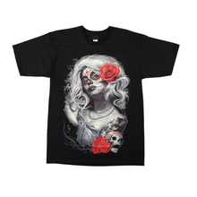 Load image into Gallery viewer, Red Rose Lady Skull Short Sleeve  T-shirt  (TS0038)
