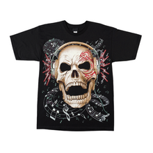 Load image into Gallery viewer, Skull Music Notes Headphones Short Sleeve  T-shirt (TS0042)
